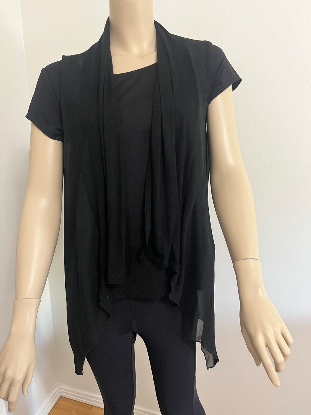 Carol Rose Black Sheer Draped Open Cardigan